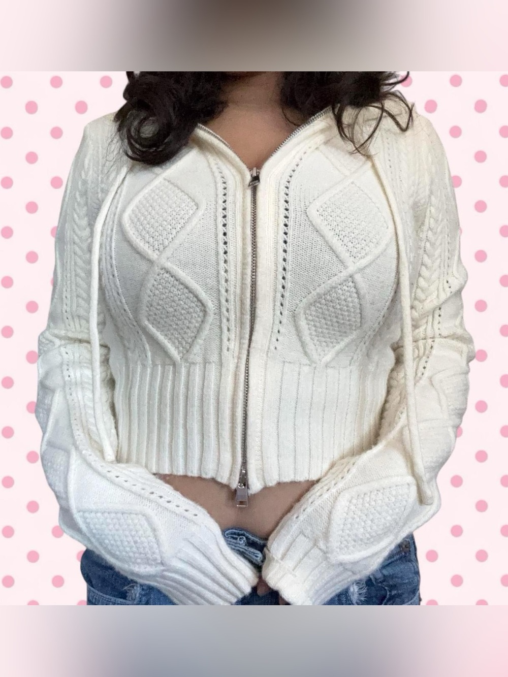 Cream Cable Knit Zip Hoodie Cardigan